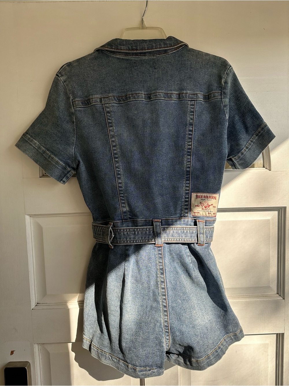 NWOT True Religion Blue Denim Romper with Belt - Picture 3 of 9
